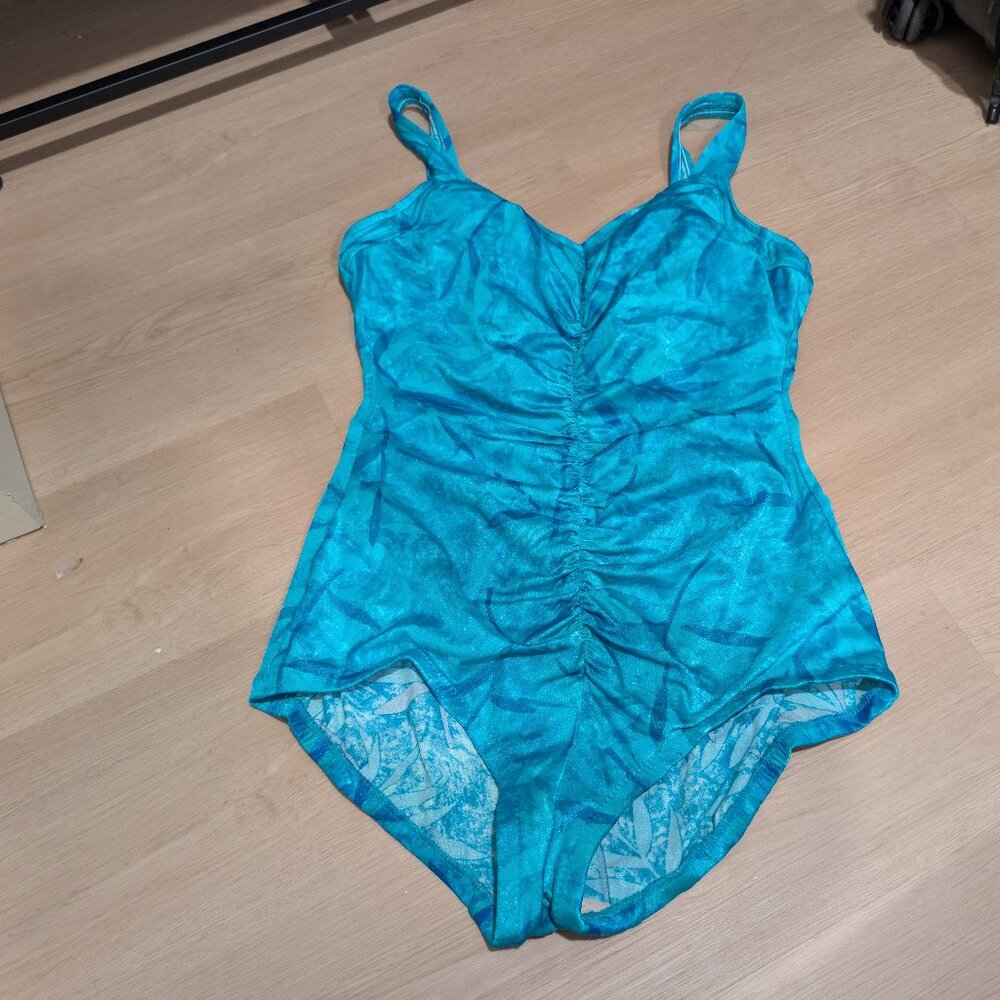 18 Maxine of Hollywood EUC Swimsuit One Piece Ruching High Back Coverage